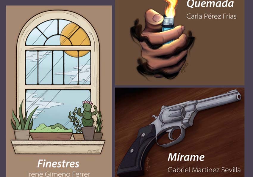 Drawing of a window, a lighter, and a pistol